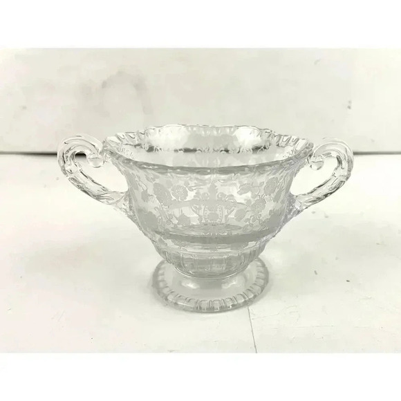 VTG Cambridge Rose Point Divided Dish Sugar and Creamer Etched Clear Glass - Picture 4 of 13